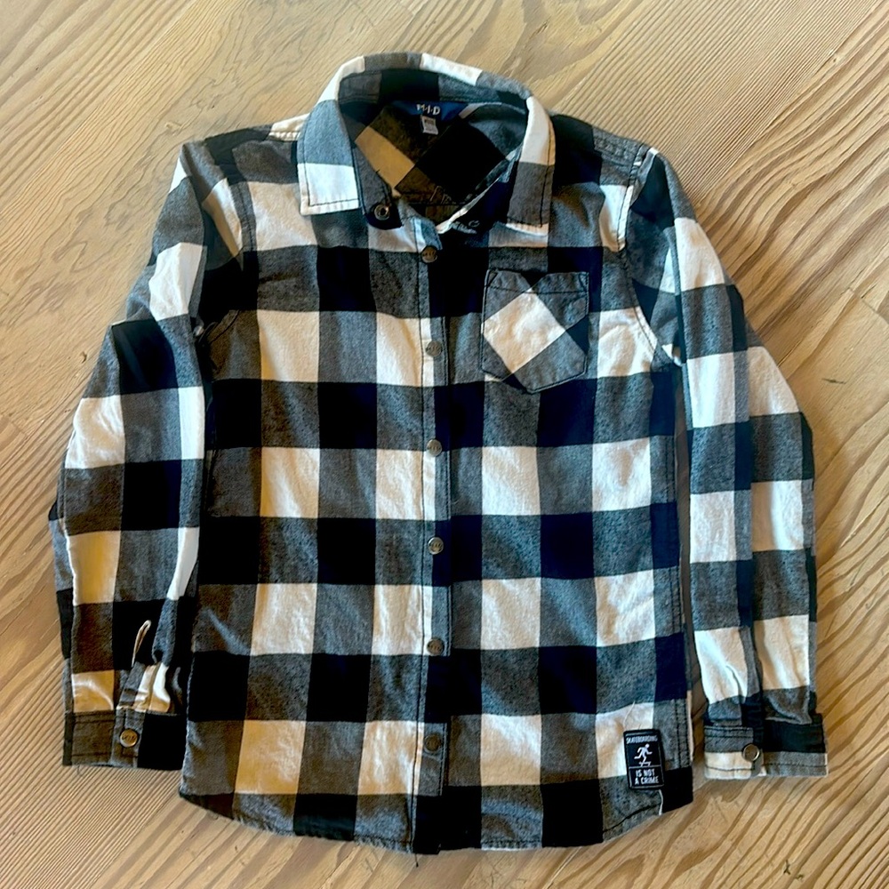I wish this was my size!!! Boys cozy but cute flannel snap down long sleeve